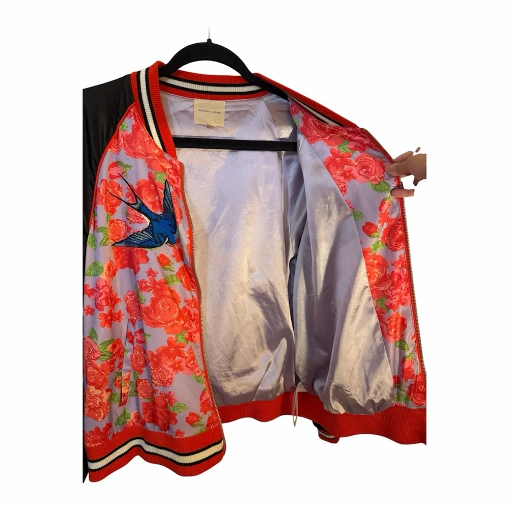 silence + noise Floral Bomber Jacket with Blue Bird Embroidery - Picture 3 of 5